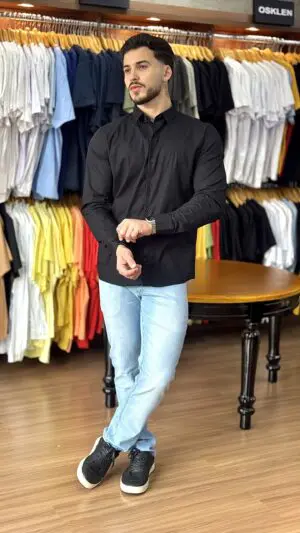 CAMISA MANGA LONGA SLIM SIBRA (PRETO) - Imagem 2
