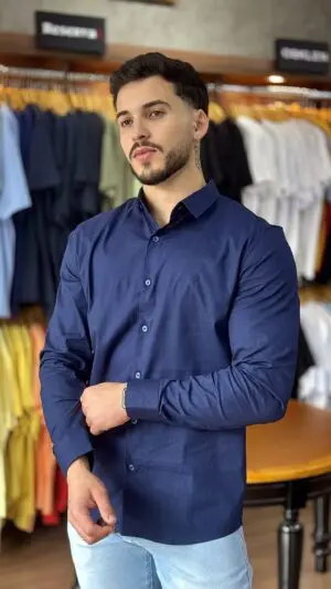 CAMISA MANGA LONGA SLIM SIBRA (MARINHO)