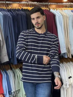 CAMISETA ML LISTRADO RIB RESERVA (SUÉTER) MARINHO
