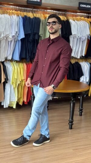 CAMISA MANGA LONGA SLIM SIBRA (VINHO) - Imagem 2